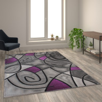 Flash Furniture ACD-RGTRZ860-69-PU-GG Jubilee Collection 6' x 9' Purple Abstract Area Rug - Olefin Rug with Jute Backing - Living Room, Bedroom, & Family Room